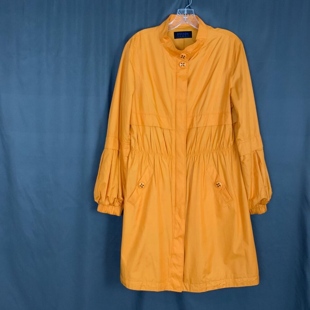 Escada Sport Orange Cotton Blend Front Zip Trench Coat Sz M